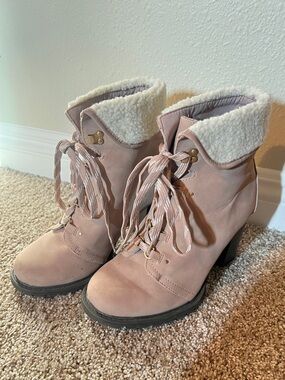 torrid Blush Pink Lace-Up Faux Shearling Boots